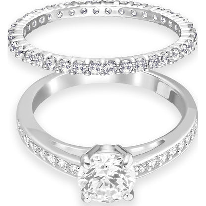 Swarovski - Attract Ring, Set (2), Rund, Pave, Weiss, Rhodiniert - CRYSTAL UNTERBERGER