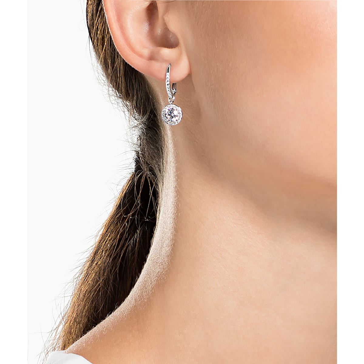 Swarovski - Angelic Ohrringe, Kristall im Rundschliff, Weiß, Rhodiniert - CRYSTAL UNTERBERGER