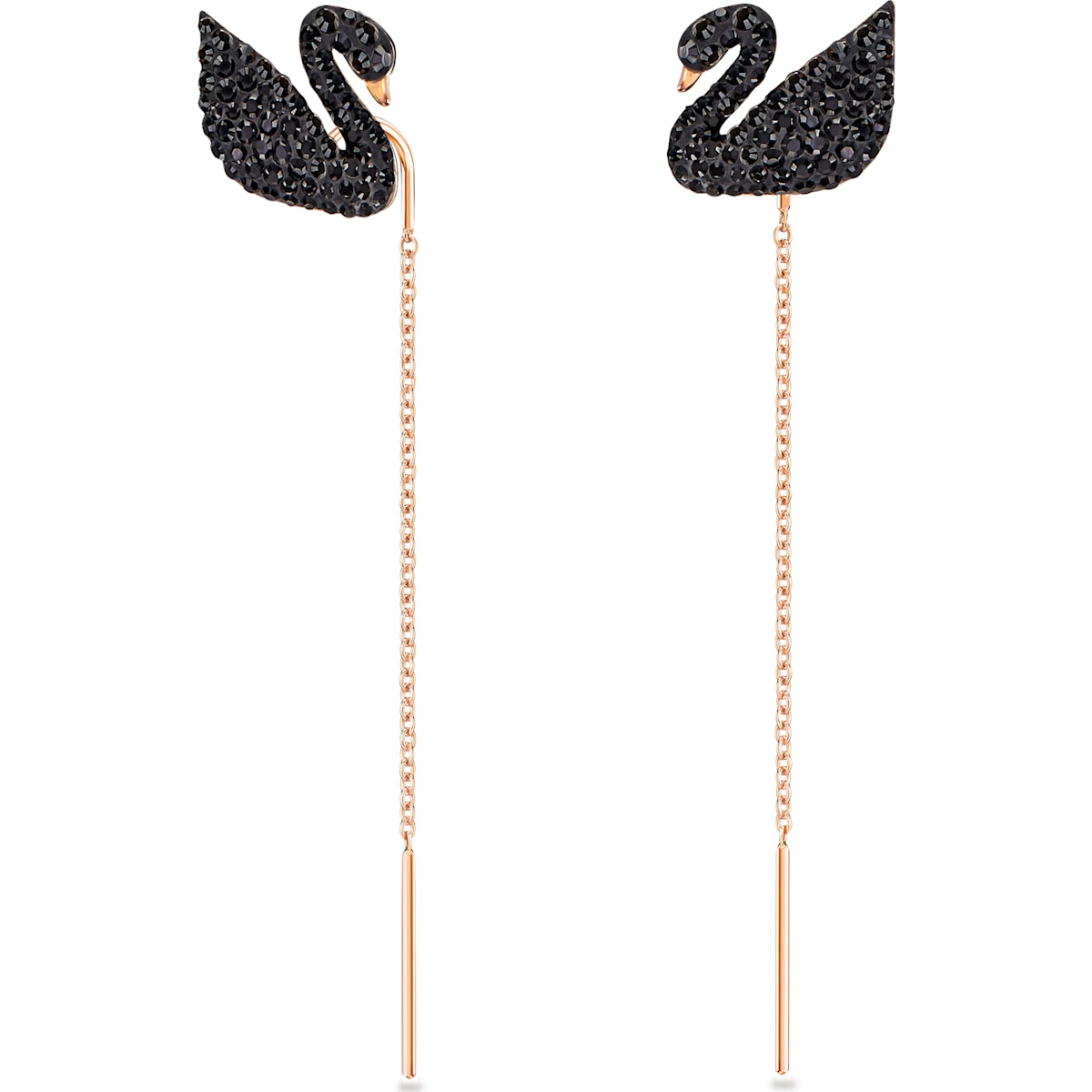 Swarovski - Swarovski Iconic Swan Ohrringe, Schwan, Schwarz, Rosegold-Legierungsschicht - CRYSTAL UNTERBERGER