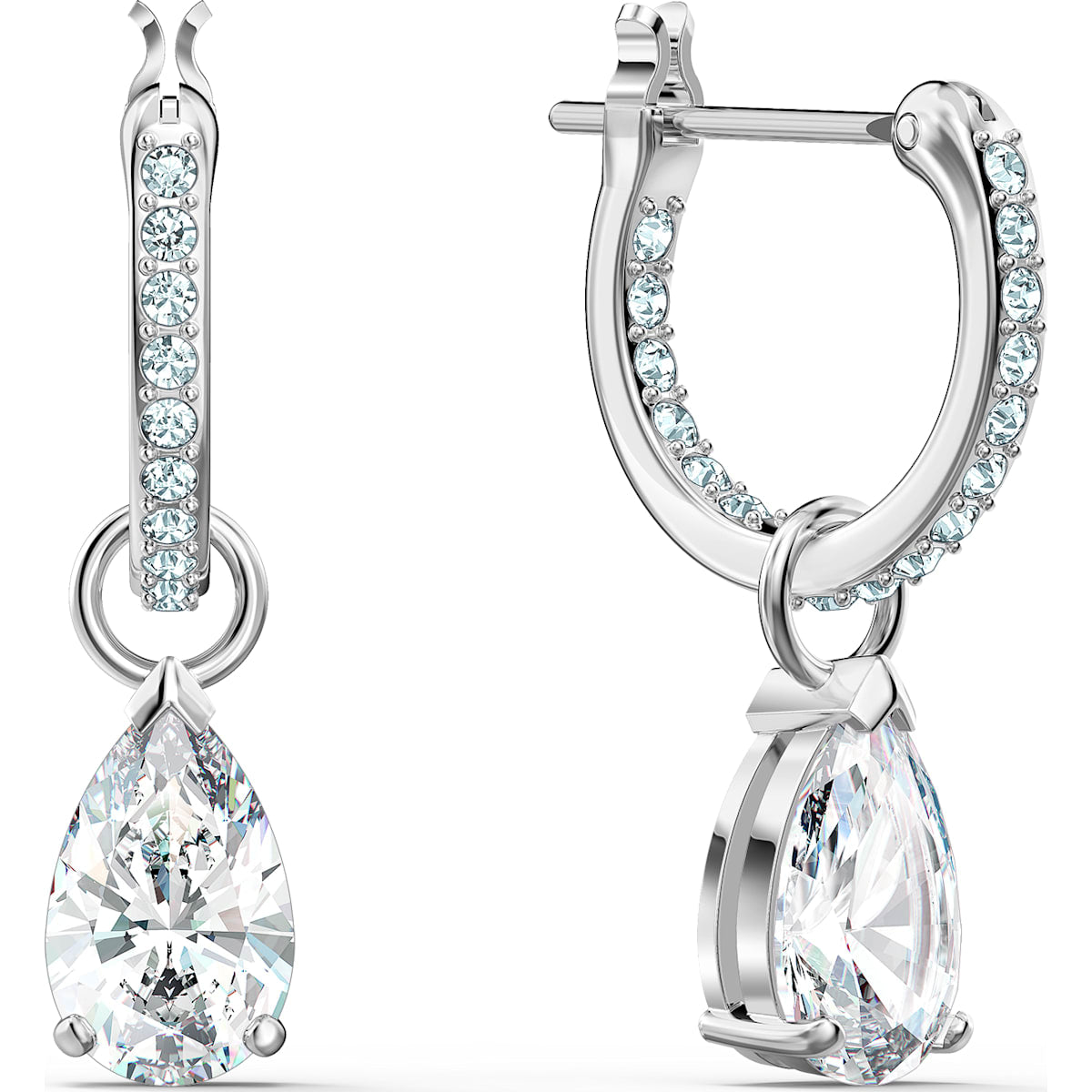 Swarovski - Attract Kreolen, Kristall im Tropfenschliff, Weiß, Rhodiniert - CRYSTAL UNTERBERGER