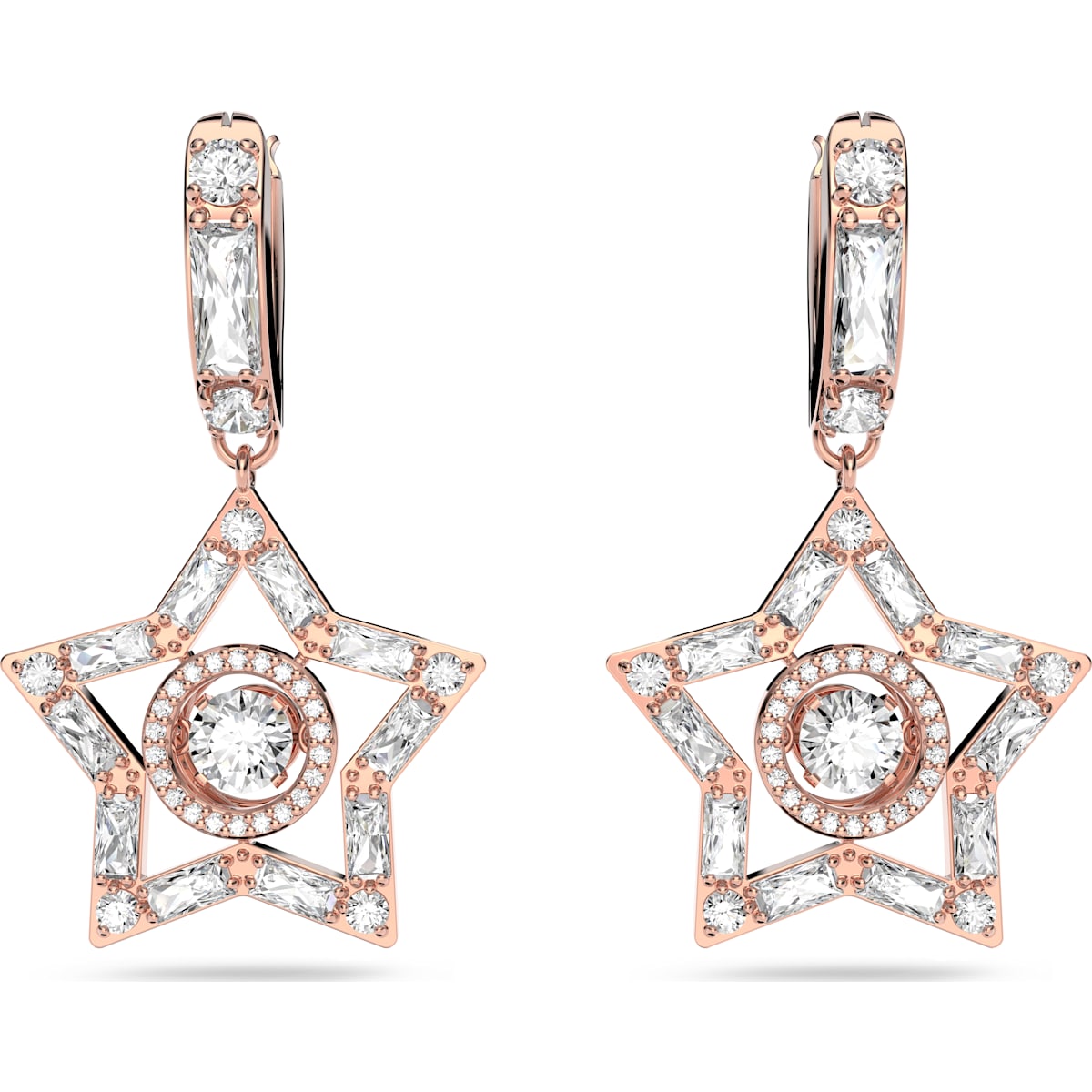 Swarovski - Stella Kreolen, Stern, Weiß, Rhodiniert - CRYSTAL UNTERBERGER