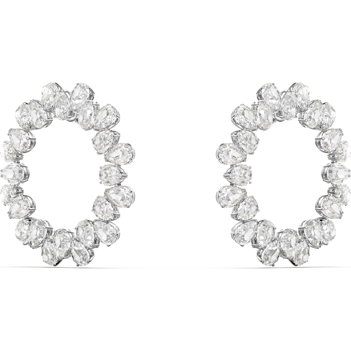 Swarovski - Millenia Ohrringe, Rund, Kristalle im Pear-Schliff, Groß, Weiß, Rhodiniert - CRYSTAL UNTERBERGER