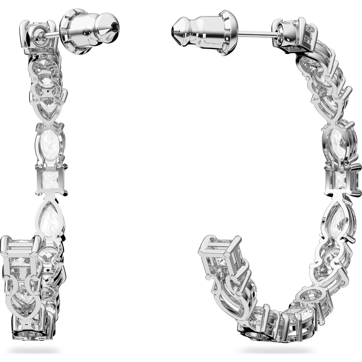 Swarovski - Tennis Deluxe Kreolen, Kristalle in einem Mix aus Schliffen, Weiss, Rhodiniert - CRYSTAL UNTERBERGER