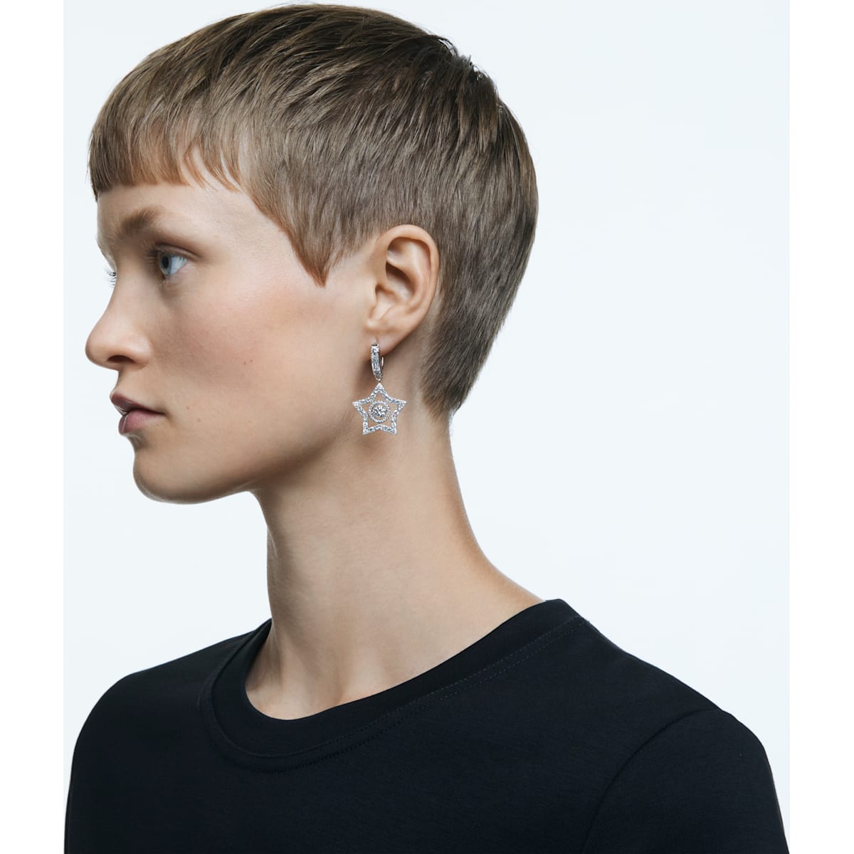 Swarovski - Stella Kreolen, Stern, Weiß, Rhodiniert - CRYSTAL UNTERBERGER