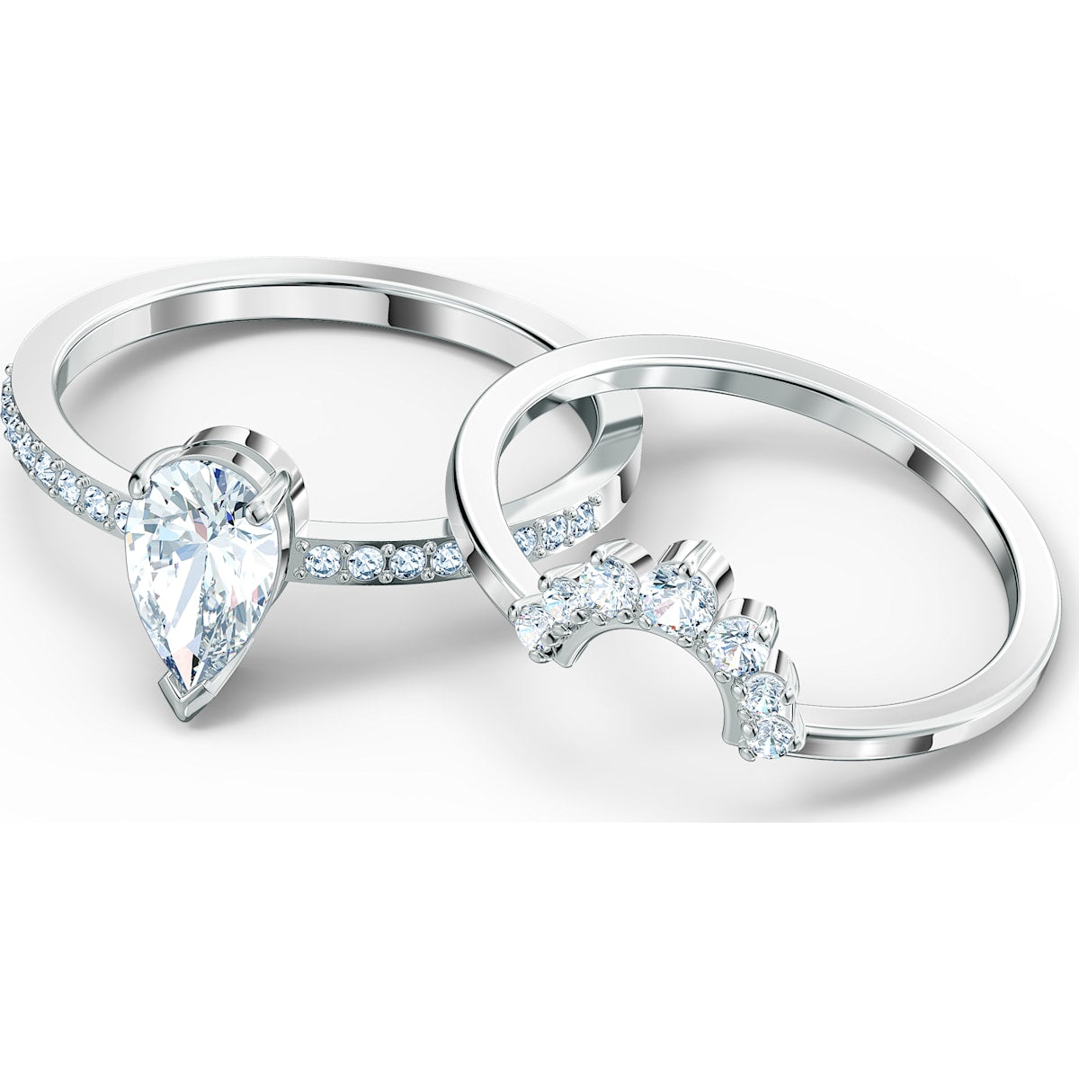 Swarovski - Attract Ring, Set (2), Kristall im Tropfenschliff, Weiß, Rhodiniert - CRYSTAL UNTERBERGER
