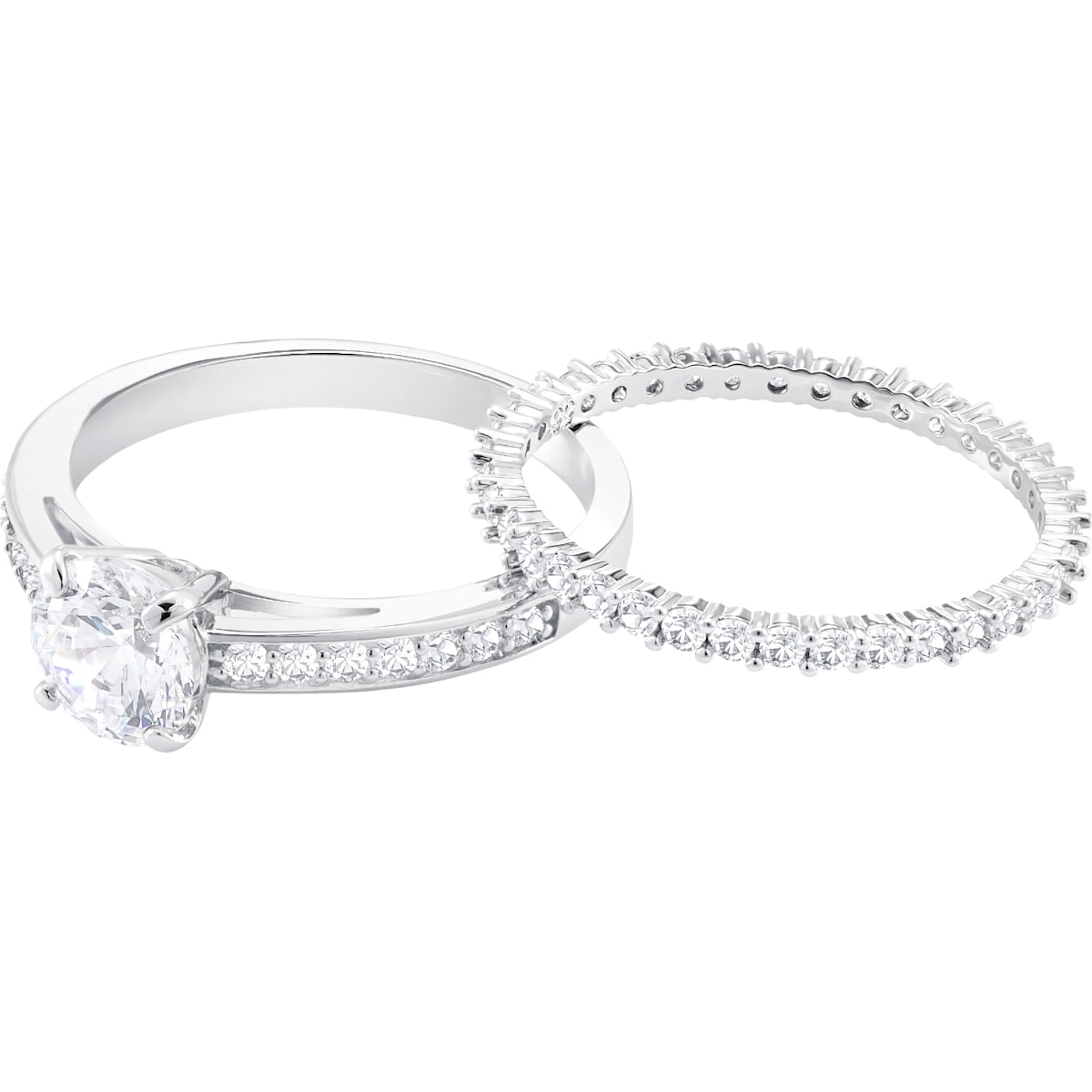 Swarovski - Attract Ring, Set (2), Rund, Pave, Weiss, Rhodiniert - CRYSTAL UNTERBERGER