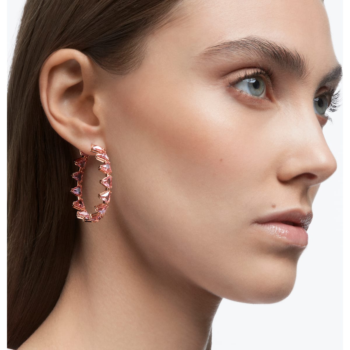 Swarovski - Millenia Kreolen, Kristalle im Trilliant-Schliff, Rosa, Rosegold-Legierungsschicht - CRYSTAL UNTERBERGER