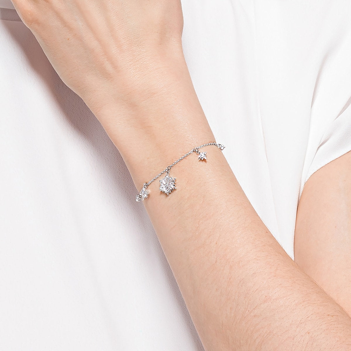 Swarovski - Magic Armband, Schneeflocke, Weiss, Rhodiniert - CRYSTAL UNTERBERGER