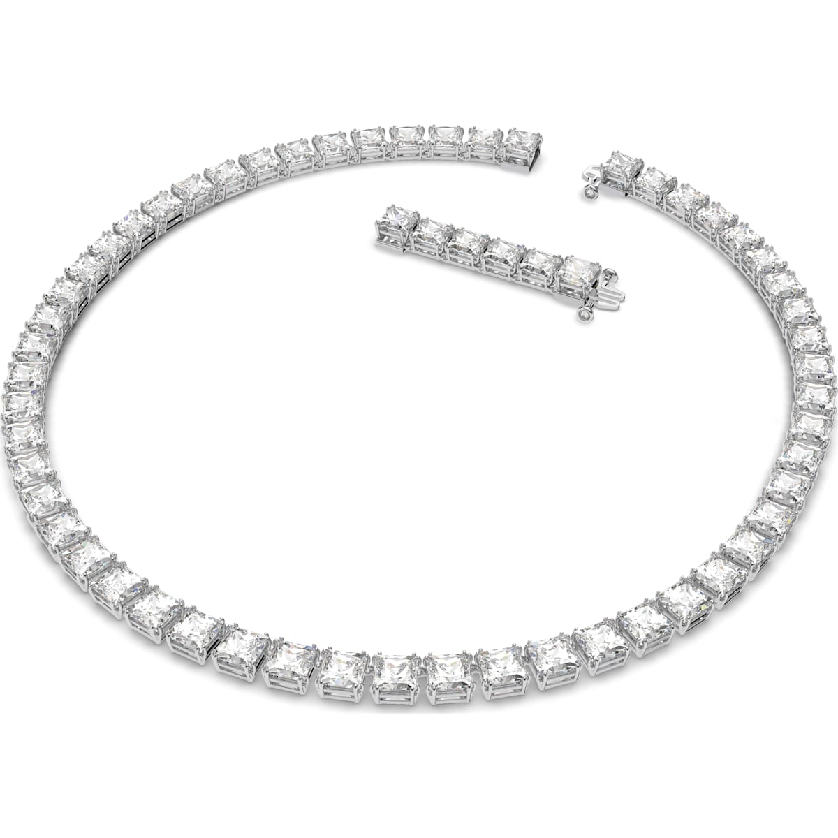 Swarovski - Millenia Halskette, Swarovski Zirkonia und Kristall mit Quadrat-Schliff, Weiss, Rhodiniert - CRYSTAL UNTERBERGER