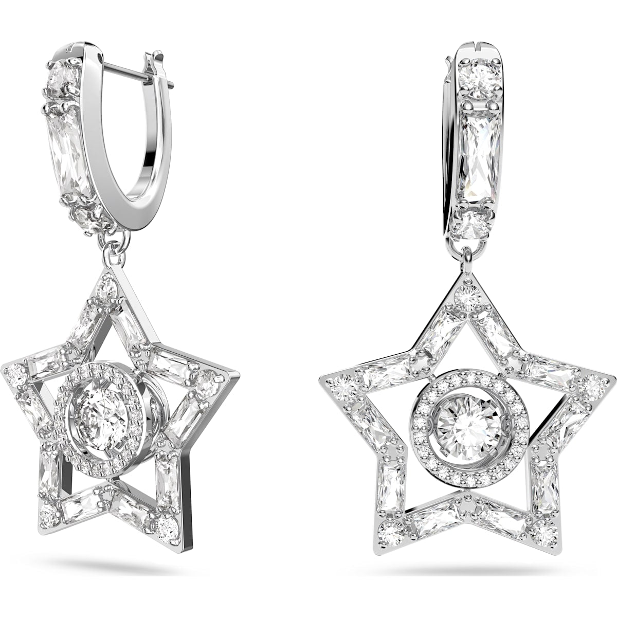Swarovski - Stella Kreolen, Stern, Weiß, Rhodiniert - CRYSTAL UNTERBERGER