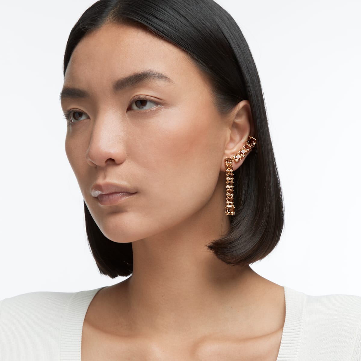 Swarovski - Millenia Ohrclips, Asymmetrisch, Gelb, Goldlegierungsschicht - CRYSTAL UNTERBERGER