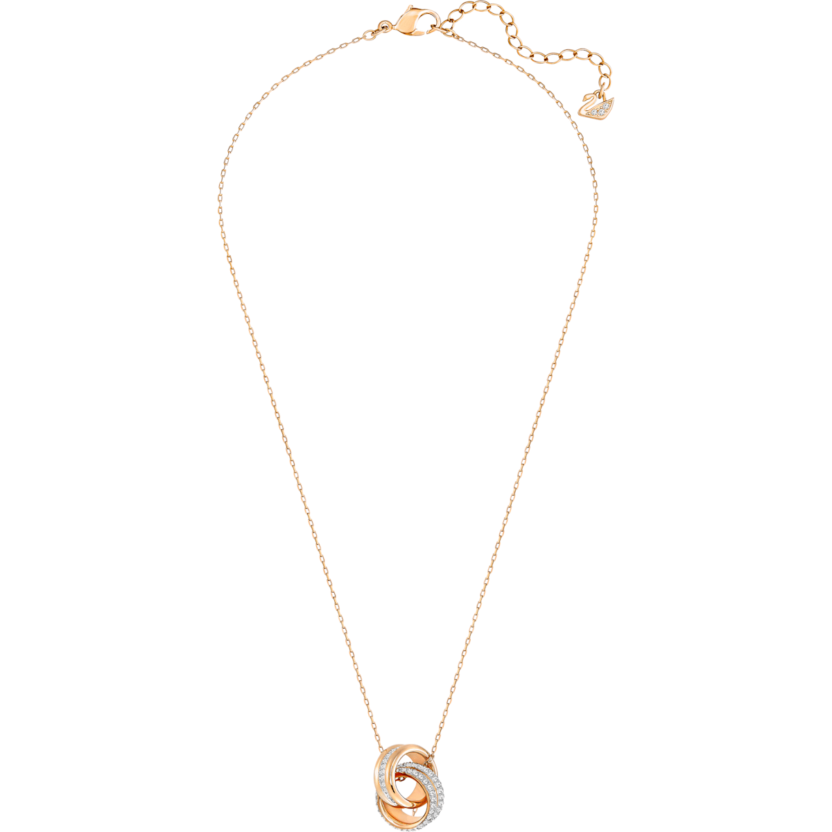 Swarovski - Further Anhänger, Pave, Verflochtene Ringe, Weiß, Roségold-Legierungsschicht - CRYSTAL UNTERBERGER