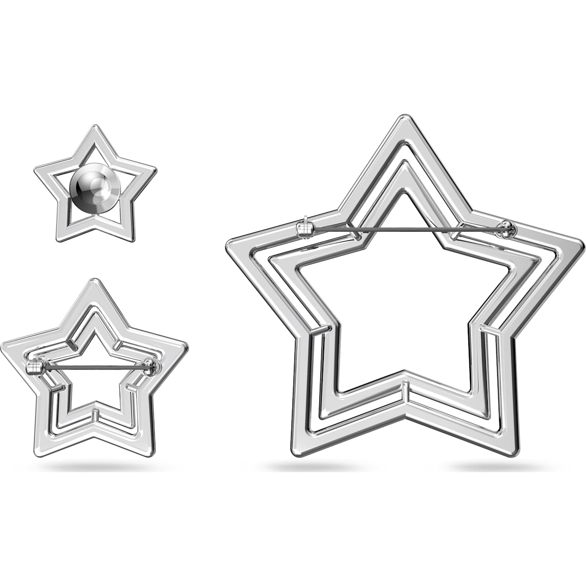 Swarovski - Stella Brosche, Set (3), Stern, Weiss, Rhodiniert - CRYSTAL UNTERBERGER