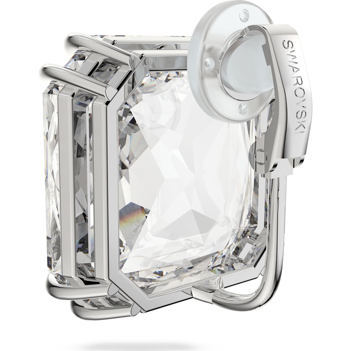 Swarovski - Mesmera Ohrclip, Einzel, Kristall im Quadrat-Schliff, Weiss, Rhodiniert - CRYSTAL UNTERBERGER