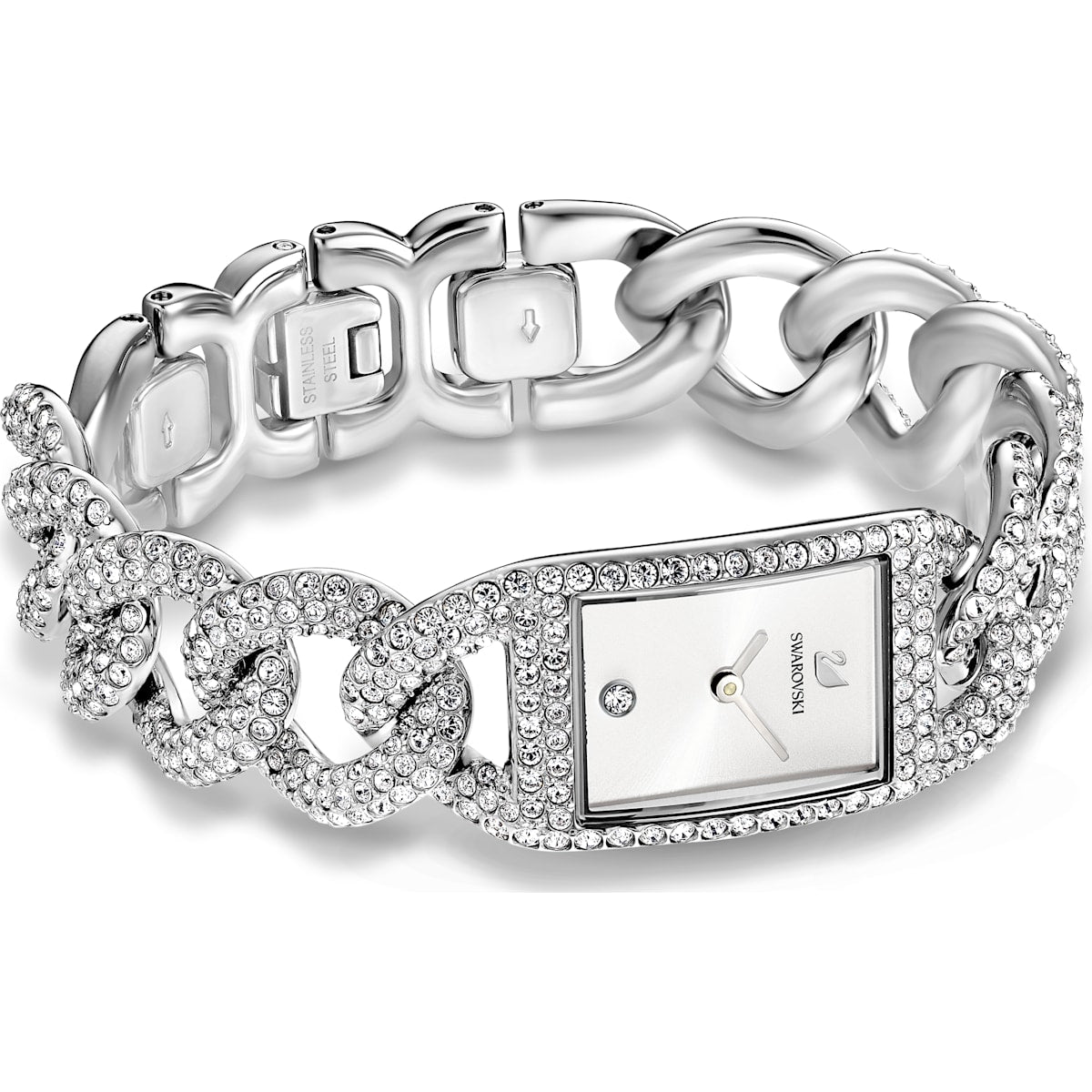 Swarovski - Cocktail Uhr, Voll-Pave, Metallarmband, Silberfarben, Edelstahl - CRYSTAL UNTERBERGER