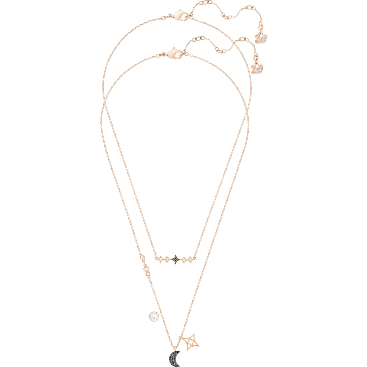 Swarovski - Swarovski Symbolic Halskette im Lagenlook, Set (2), Mond und Stern, Schwarz, Rosegold-Legierungsschicht - CRYSTAL UNTERBERGER