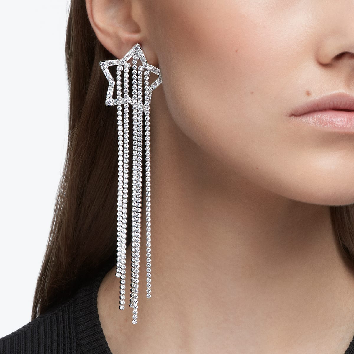 Swarovski - Stella Ohrclips, Stern, Weiss, Rhodiniert - CRYSTAL UNTERBERGER