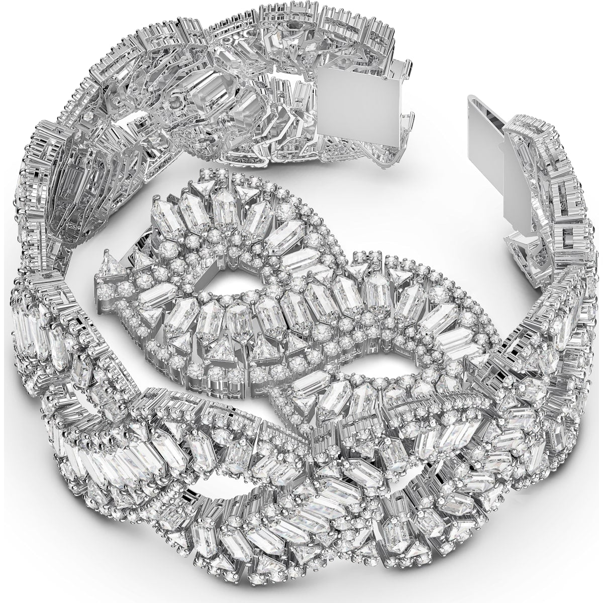 Swarovski - Hyperbola Armband, Wellenförmig, Weiss, Rhodiniert - CRYSTAL UNTERBERGER