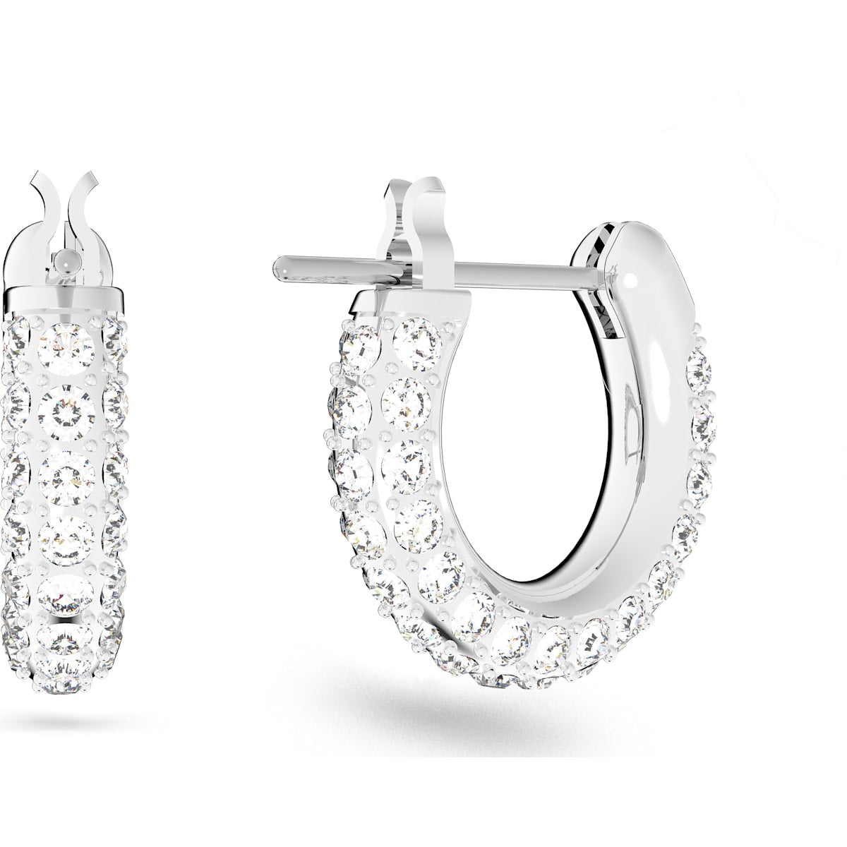 Swarovski - Stone Kreolen, Klein, Weiss, Rhodiniert - CRYSTAL UNTERBERGER