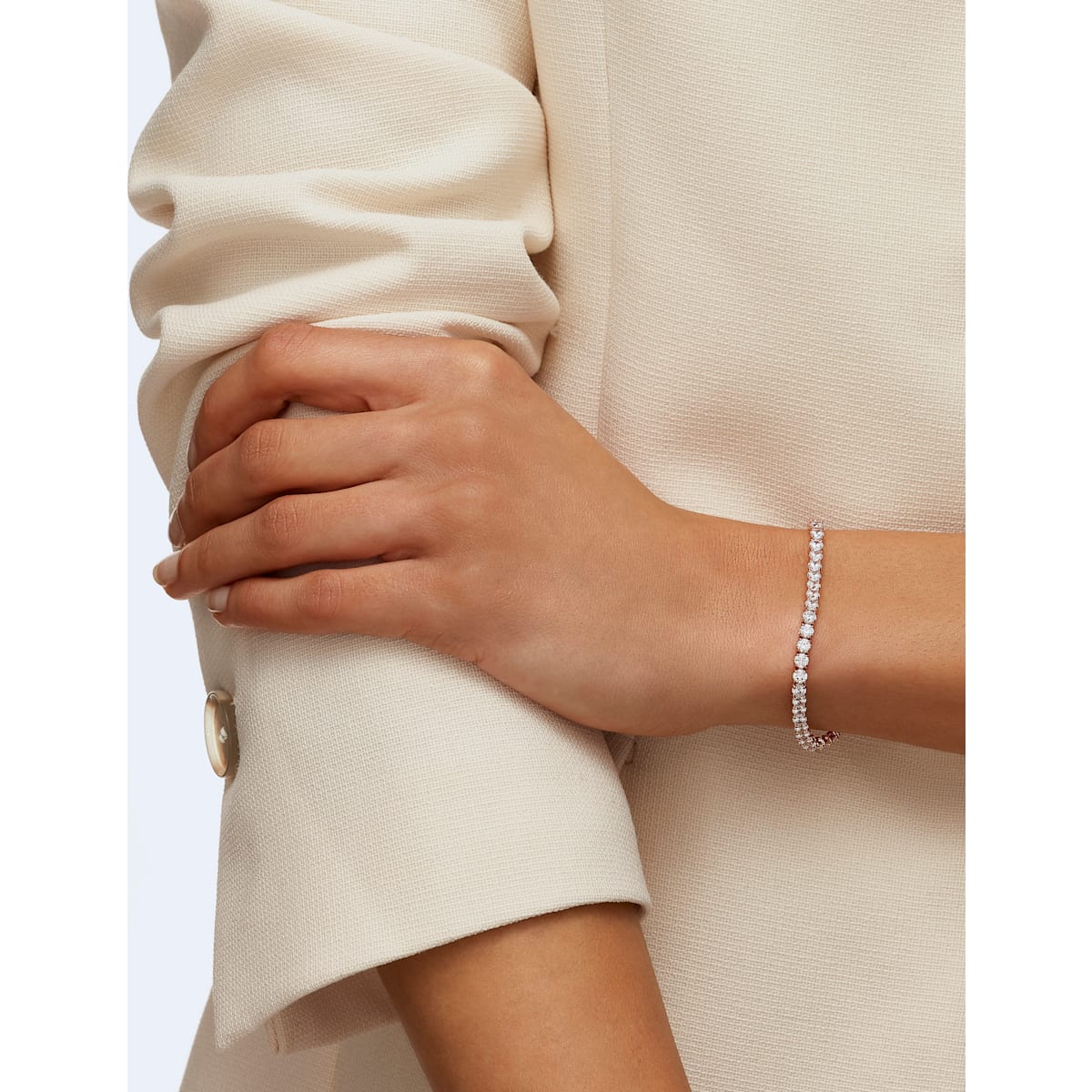 Swarovski - Tennis Deluxe Armband, Kristalle im Rundschliff, Weiß, Rosegold-Legierungsschicht - CRYSTAL UNTERBERGER