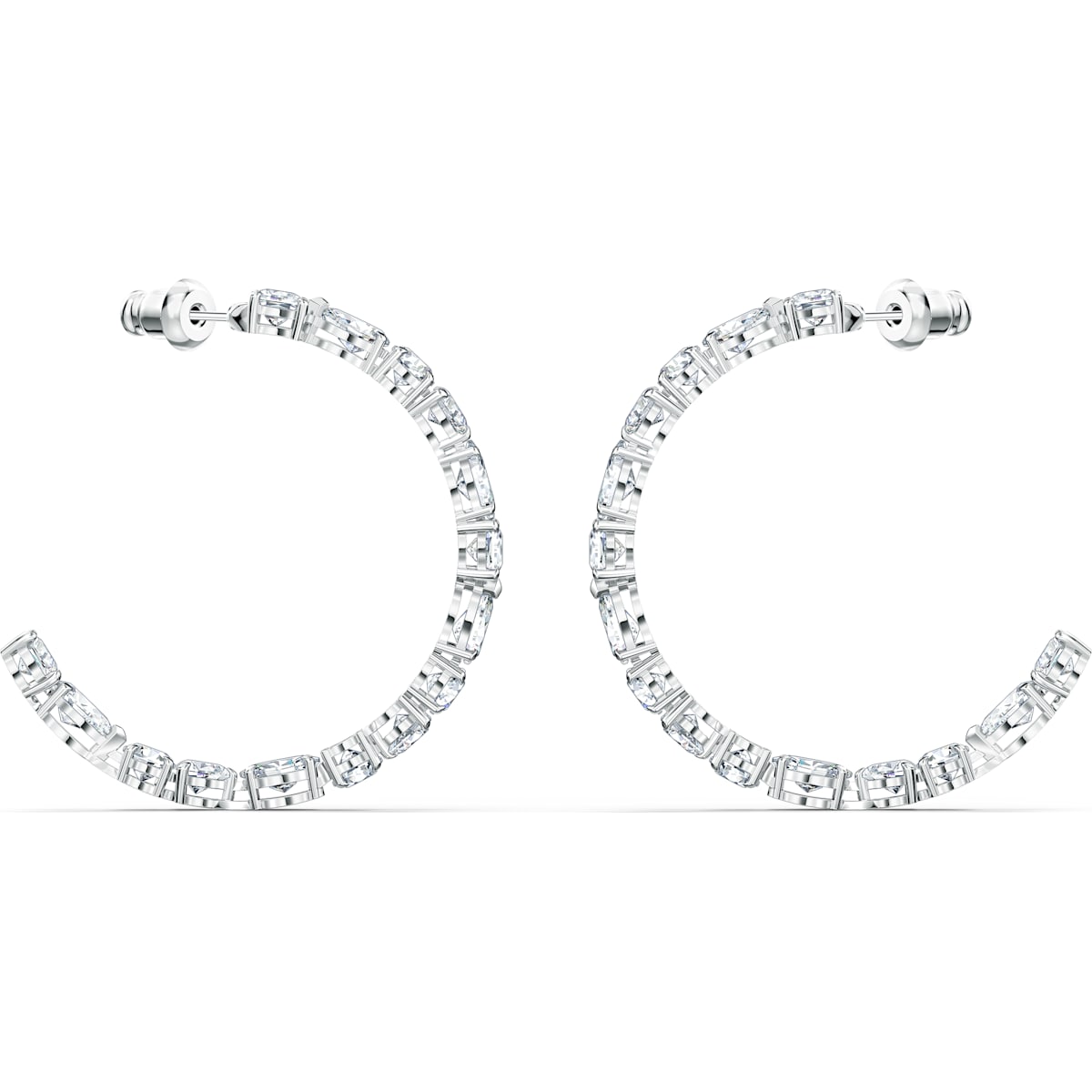 Swarovski - Tennis Deluxe Kreolen, Kristalle in einem Mix aus Schliffen, Weiss, Rhodiniert - CRYSTAL UNTERBERGER