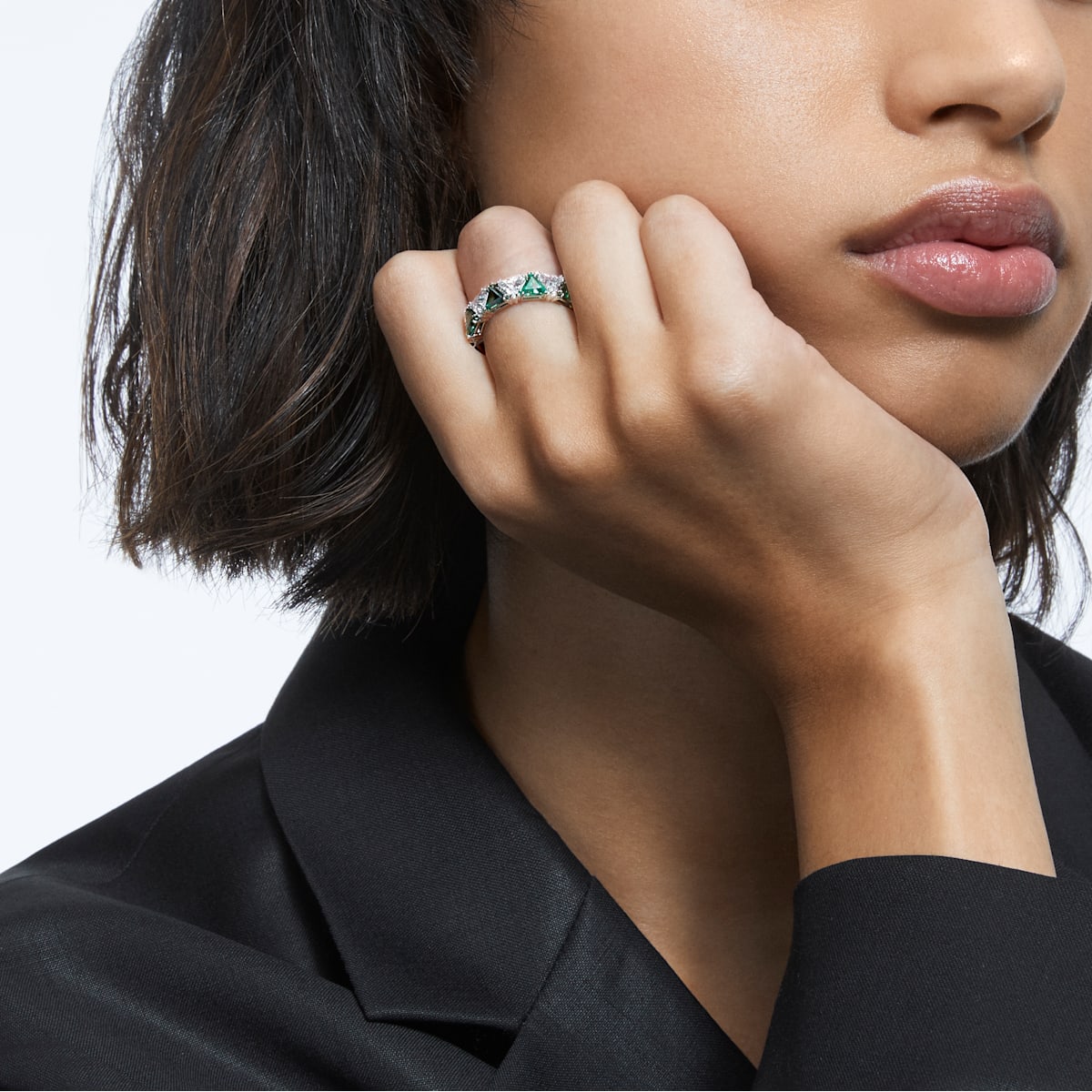 Swarovski - Millenia Cocktail Ring, Kristalle im Trilliant-Schliff, Grün, Rhodiniert - CRYSTAL UNTERBERGER