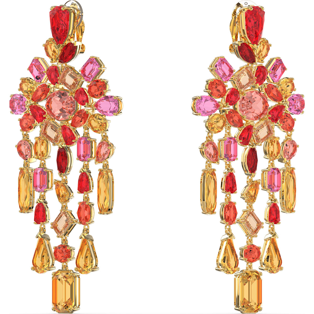 Swarovski - Gema Ohrclips, Chandelier-Ohrringe, Mehrfarbig, Goldlegierungsschicht - CRYSTAL UNTERBERGER