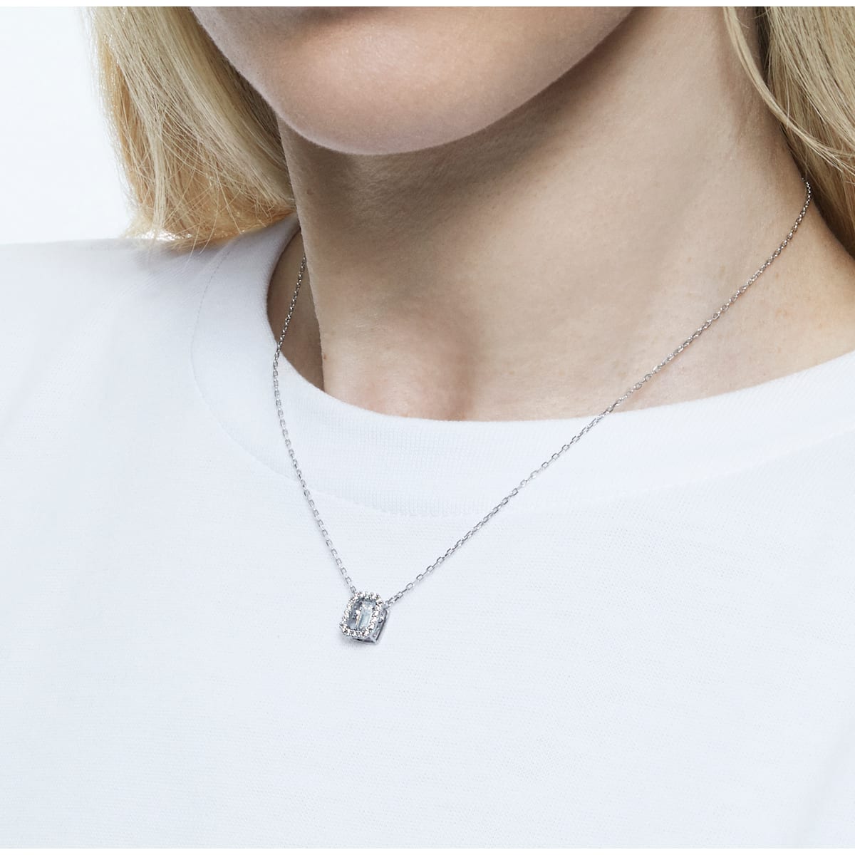 Swarovski - Millenia Halskette, Swarovski Zirkonia im Quadrat-Schliff, Weiß, Rhodiniert - CRYSTAL UNTERBERGER