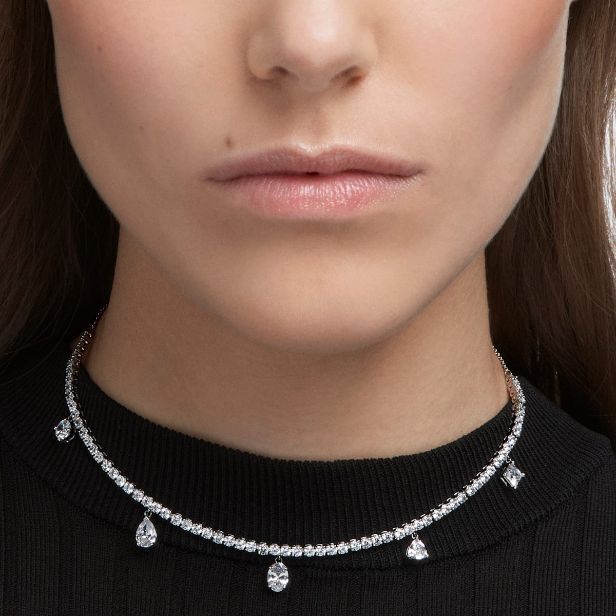 Swarovski - Tennis Deluxe Halsband, Kristalle in einem Mix aus Schliffen, Weiss, Rhodiniert - CRYSTAL UNTERBERGER