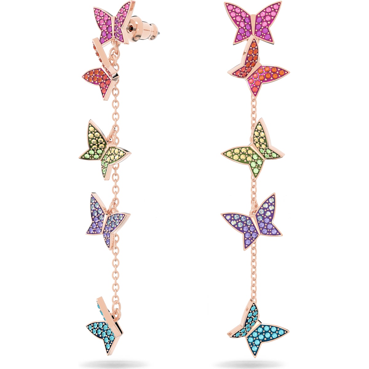 Swarovski - Lilia Drop-Ohrhänger Schmetterling, Lang, Mehrfarbig, Roségold-Legierungsschicht - CRYSTAL UNTERBERGER