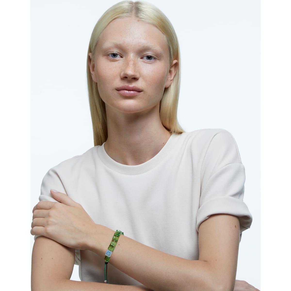 Swarovski - Letra Armband, Glücksklee, Grün, Rhodiniert - CRYSTAL UNTERBERGER