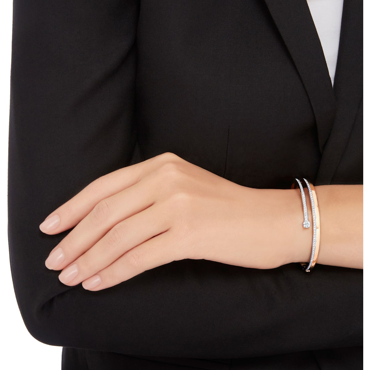 Swarovski - Fresh Armreif, Weiss, Rosegold-Legierungsschicht - CRYSTAL UNTERBERGER
