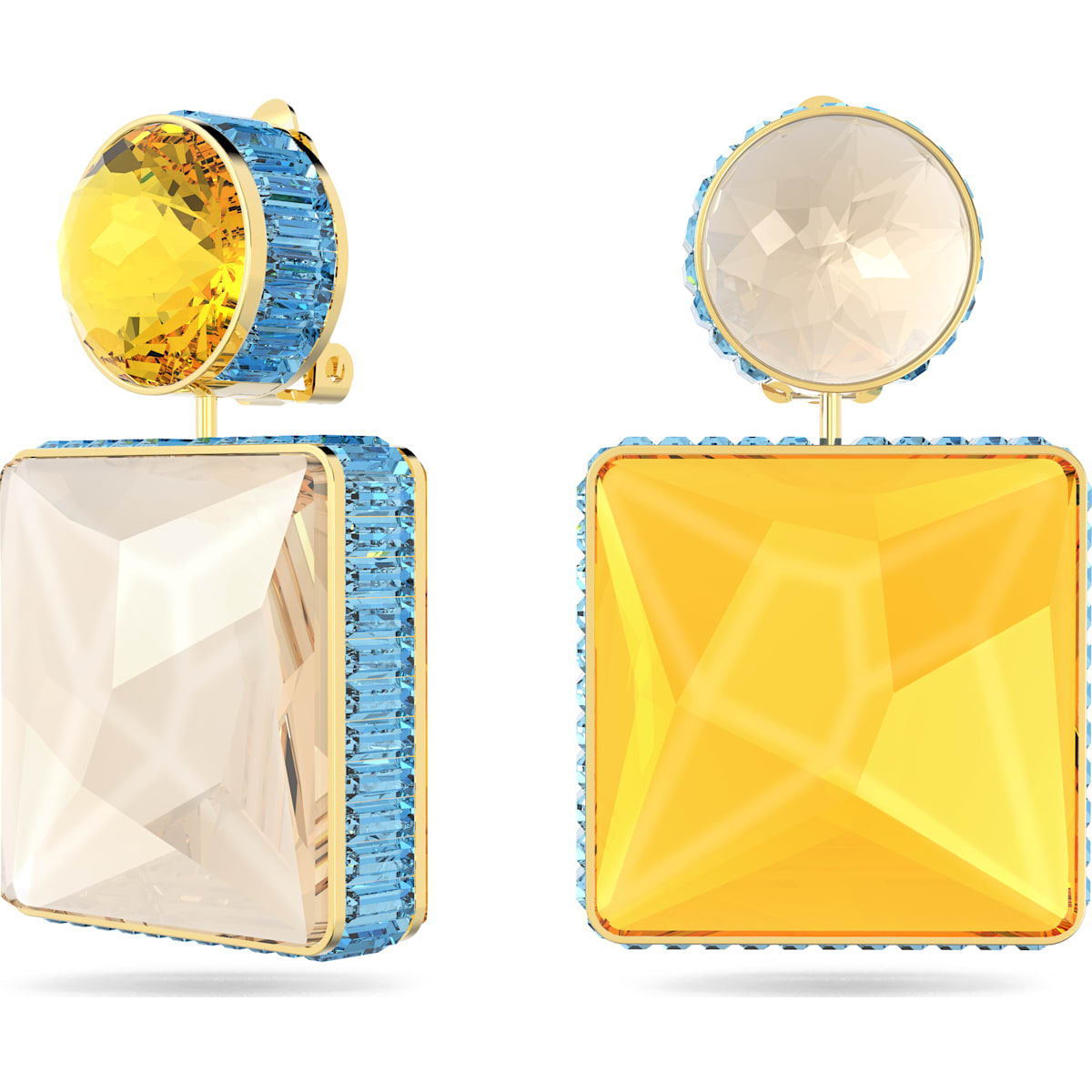 Swarovski - Orbita Ohrringe, Asymmetrisch, Kristall im Quadrat-Schliff, Mehrfarbig, Goldlegierungsschicht - CRYSTAL UNTERBERGER