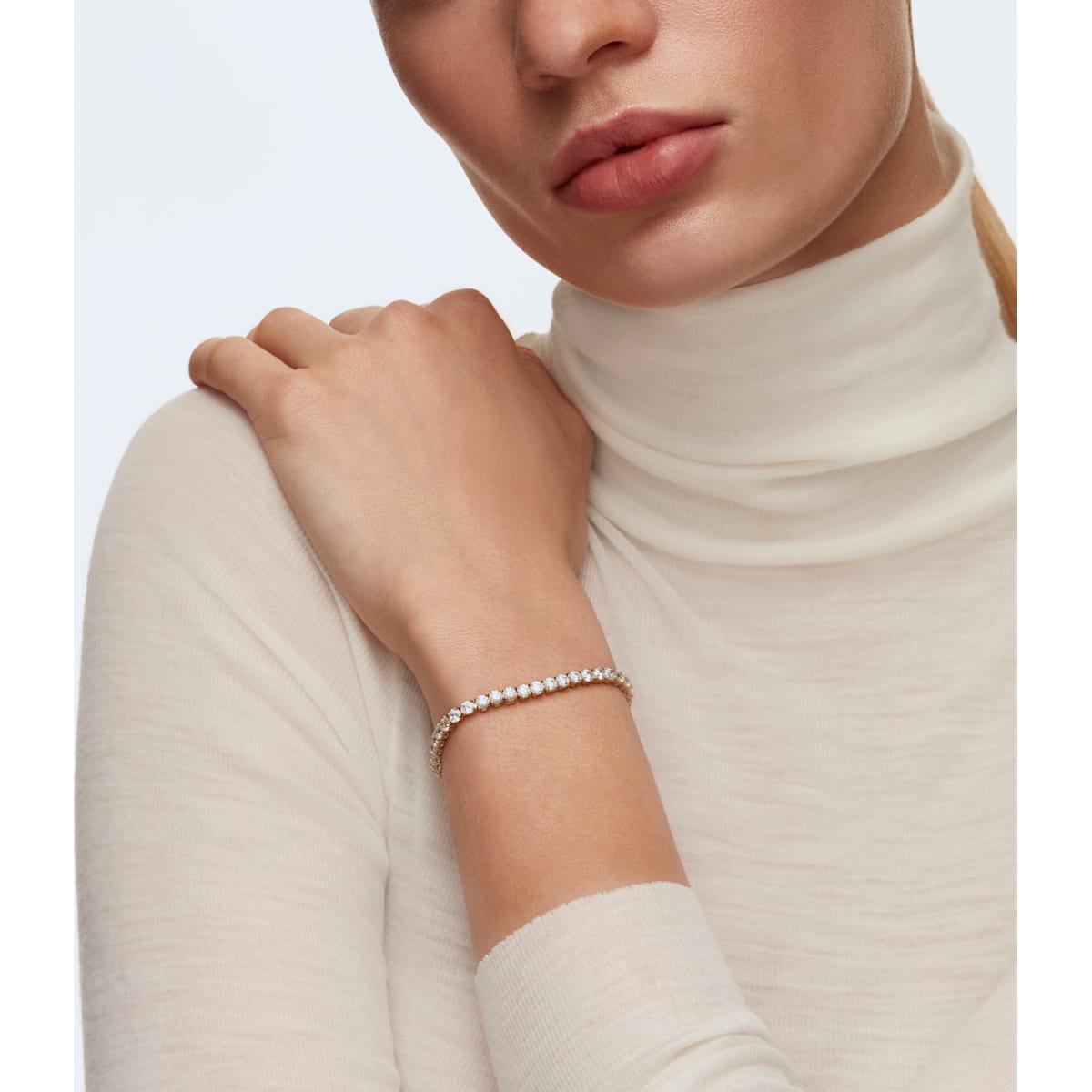 Swarovski - Tennis Deluxe Armband, Rund, Weiss, Goldlegierungsschicht - CRYSTAL UNTERBERGER