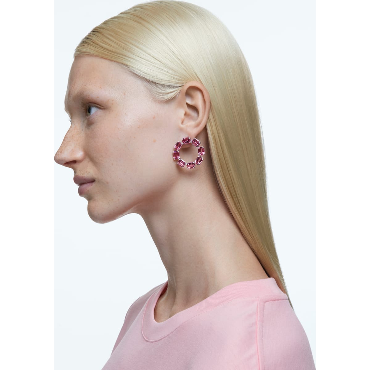 Swarovski - Millenia Kreolen, Kristalle mit Oktagon-Schliff, Rosa, Rhodiniert - CRYSTAL UNTERBERGER