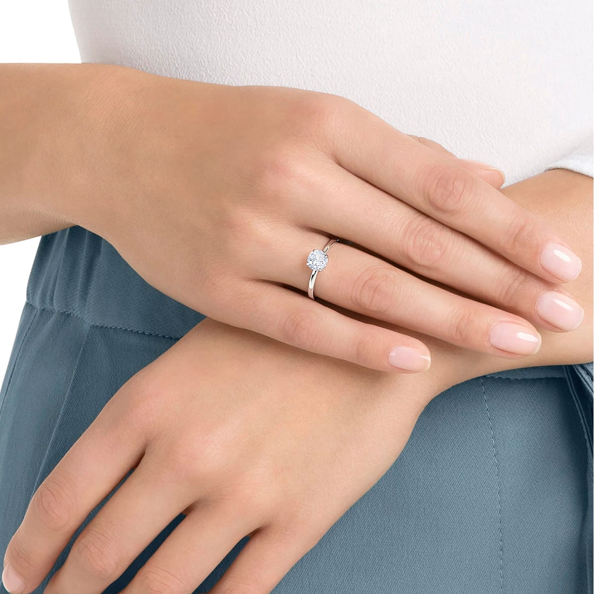 Swarovski - Attract Ring, Rund, Weiss, Rhodiniert - CRYSTAL UNTERBERGER