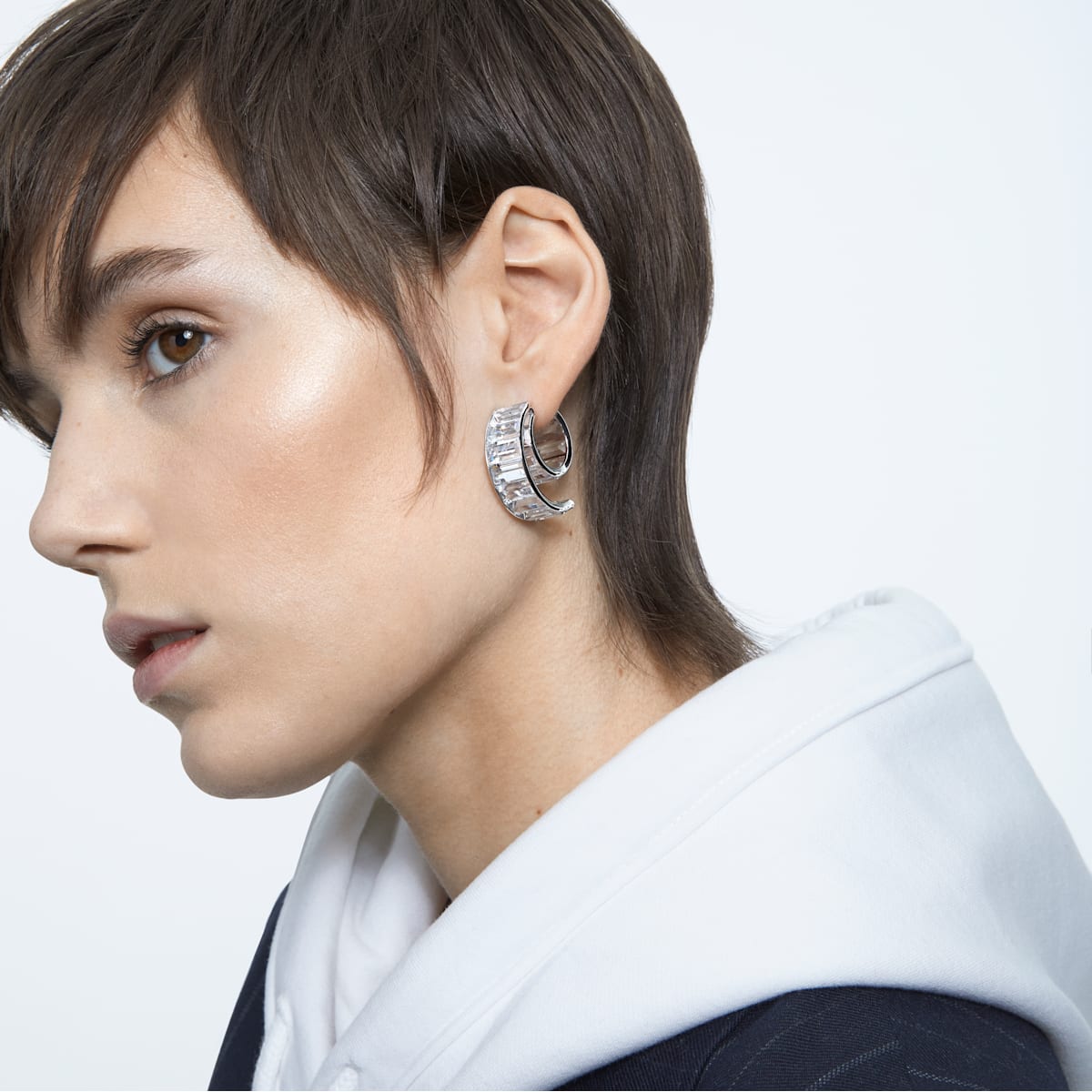 Swarovski - Matrix Kreolen, Kristalle im Baguette-Schliff, Weiß, Rhodiniert - CRYSTAL UNTERBERGER