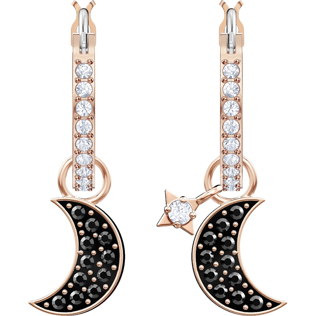Swarovski - Swarovski Symbolic Moon Kreolen, schwarz, Rosegold-Legierungsschicht - CRYSTAL UNTERBERGER