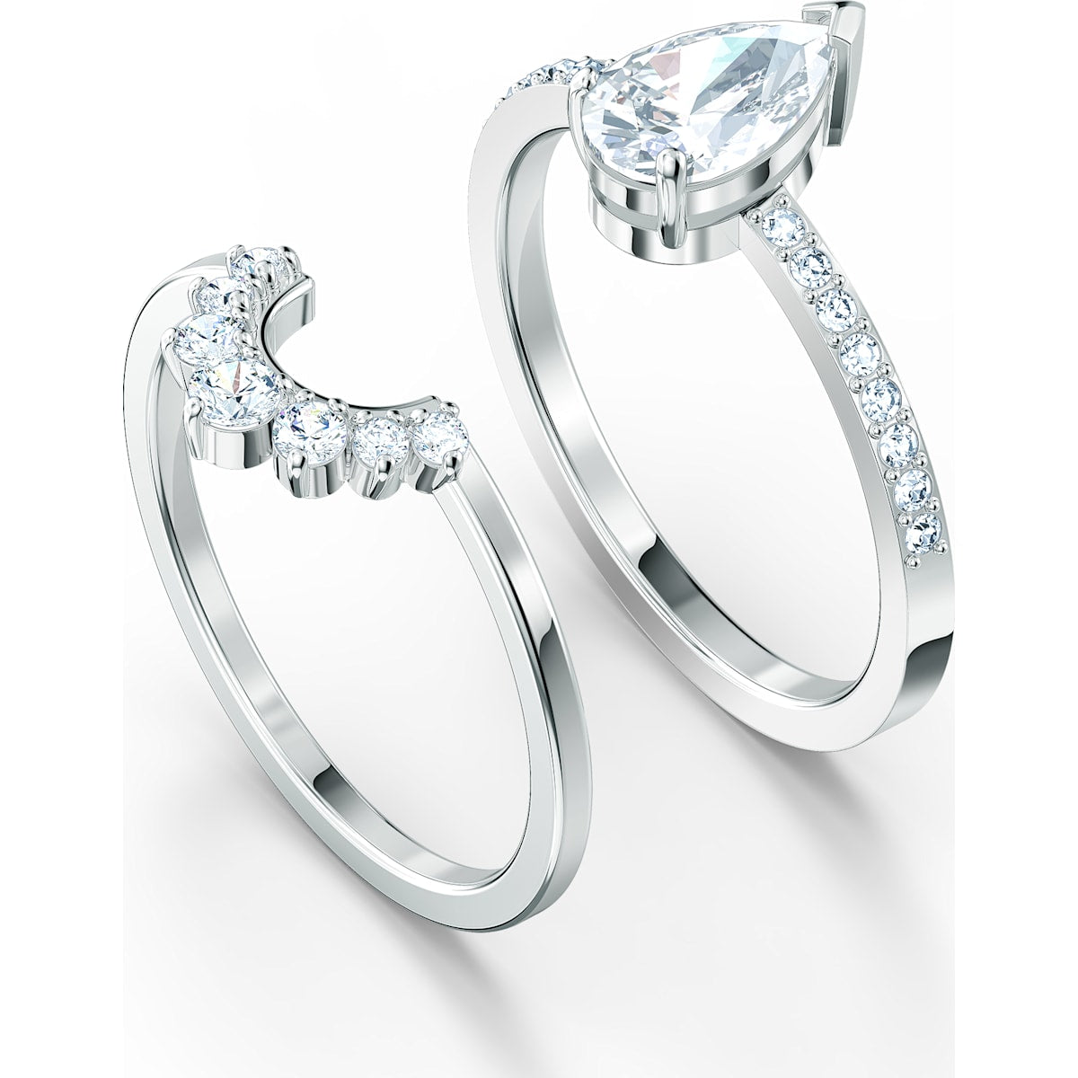Swarovski - Attract Ring, Set (2), Kristall im Tropfenschliff, Weiß, Rhodiniert - CRYSTAL UNTERBERGER
