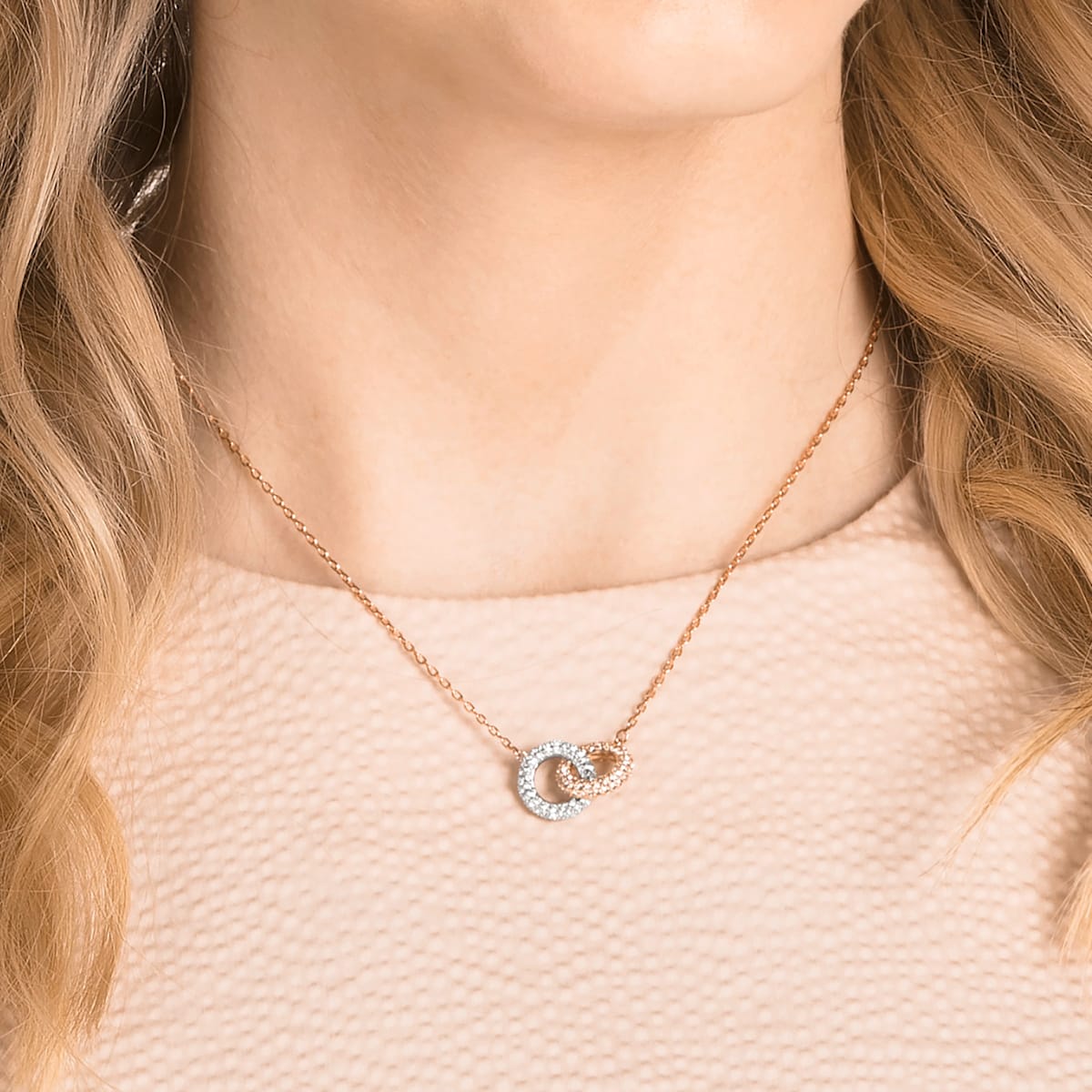 Swarovski - Stone Halskette, Rund, Weiss, Rosegold-Legierungsschicht - CRYSTAL UNTERBERGER