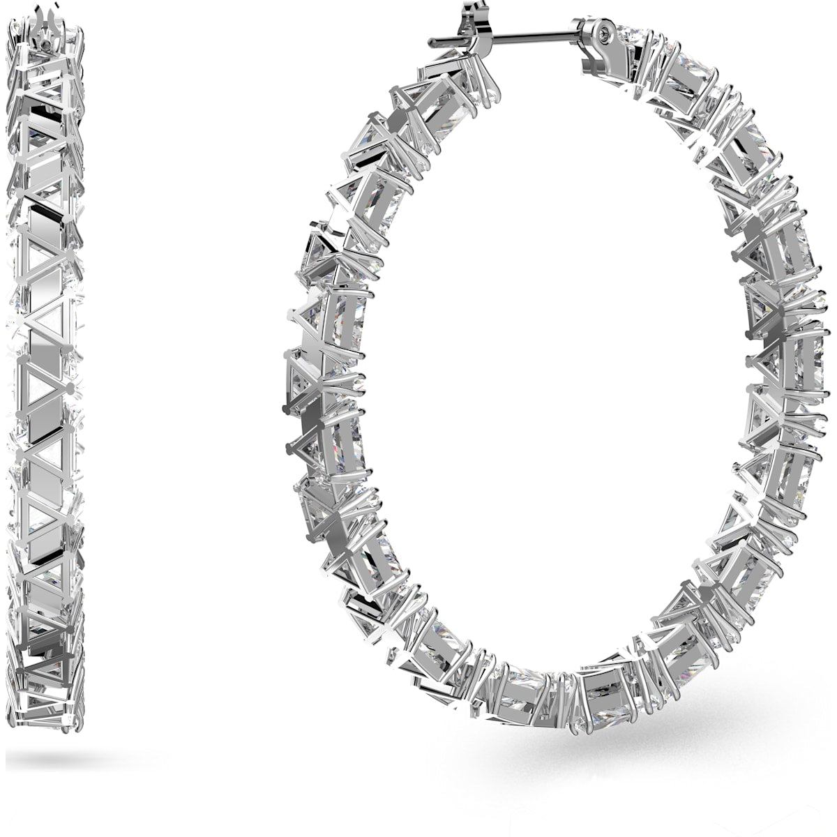 Swarovski - Millenia Kreolen, Dreieckiger Swarovski Zirkonia, Weiss, Rhodiniert - CRYSTAL UNTERBERGER