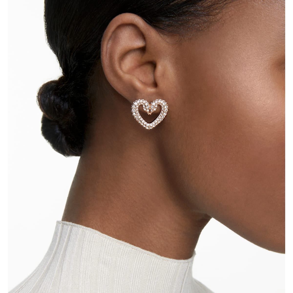 Swarovski - Una Ohrstecker, Herz, Klein, Weiß, Rosegold-Legierungsschicht - CRYSTAL UNTERBERGER