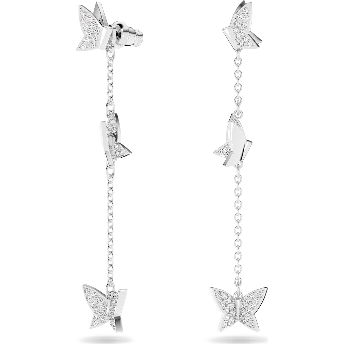 Swarovski - Lilia Drop-Ohrhänger Schmetterling, Lang, Weiß, Rhodiniert - CRYSTAL UNTERBERGER