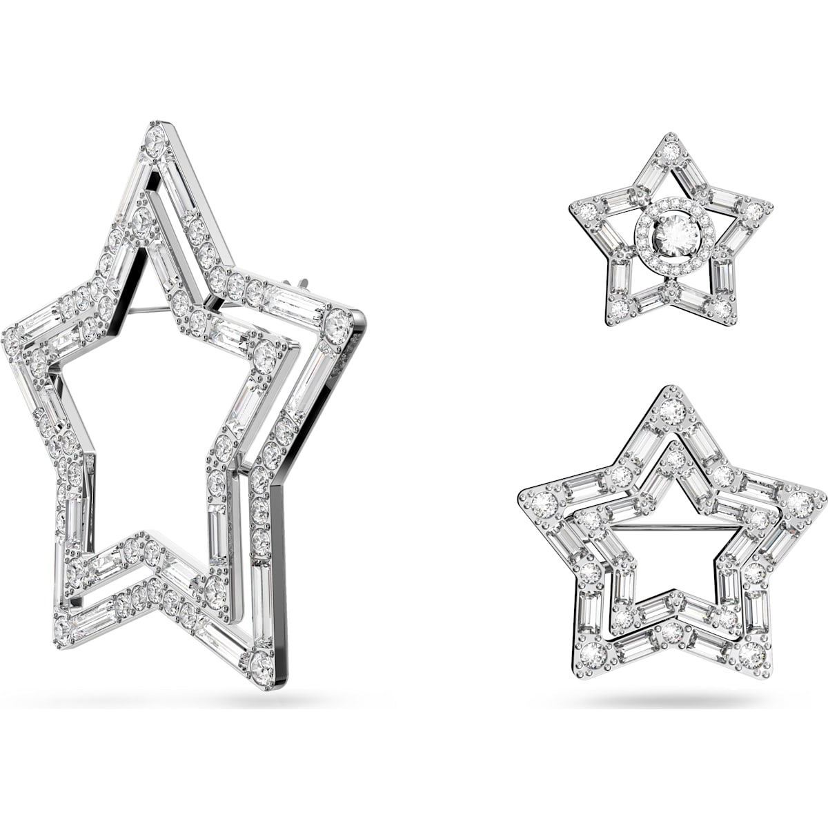 Swarovski - Stella Brosche, Set (3), Stern, Weiss, Rhodiniert - CRYSTAL UNTERBERGER