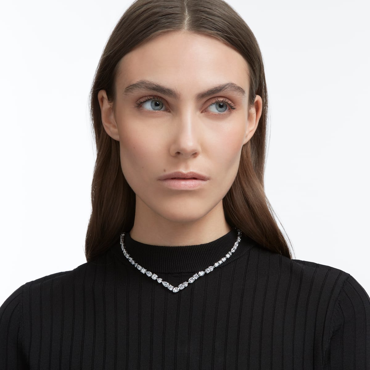 Swarovski - Tennis Deluxe Halskette, Kristalle in einem Mix aus Schliffen, Weiss, Rhodiniert - CRYSTAL UNTERBERGER