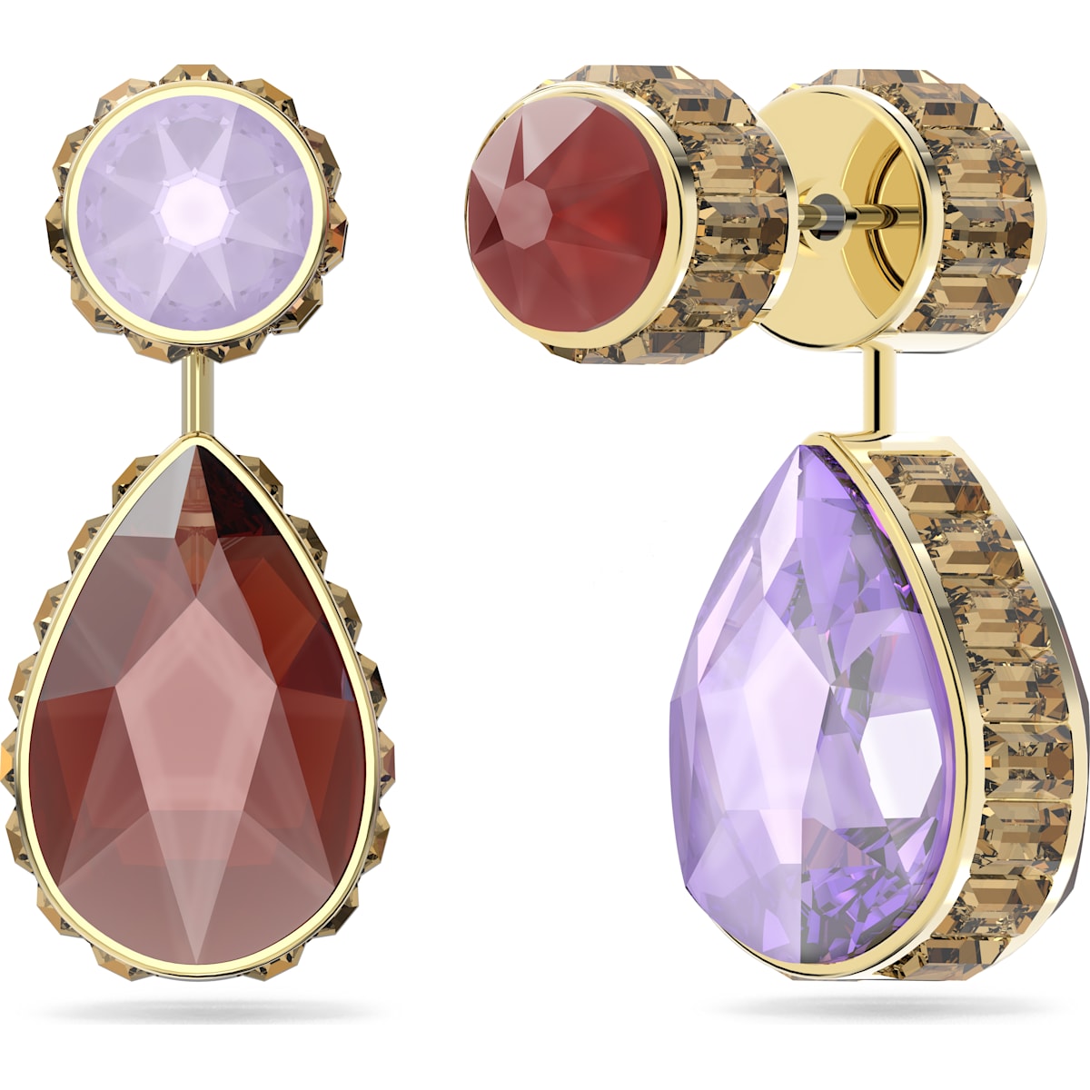 Swarovski - Orbita Ohrringe, Asymmetrisch, Kristall im Tropfenschliff, Mehrfarbig, Goldlegierungsschicht - CRYSTAL UNTERBERGER