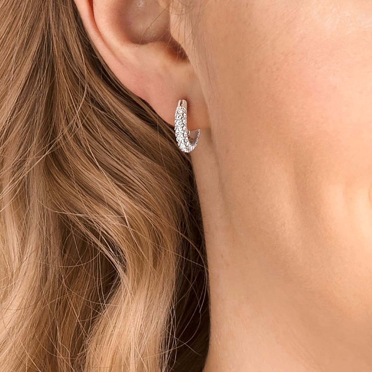 Swarovski - Stone Kreolen, Klein, Weiss, Rhodiniert - CRYSTAL UNTERBERGER