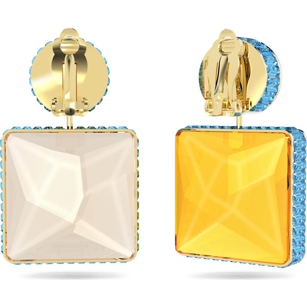 Swarovski - Orbita Ohrringe, Asymmetrisch, Kristall im Quadrat-Schliff, Mehrfarbig, Goldlegierungsschicht - CRYSTAL UNTERBERGER