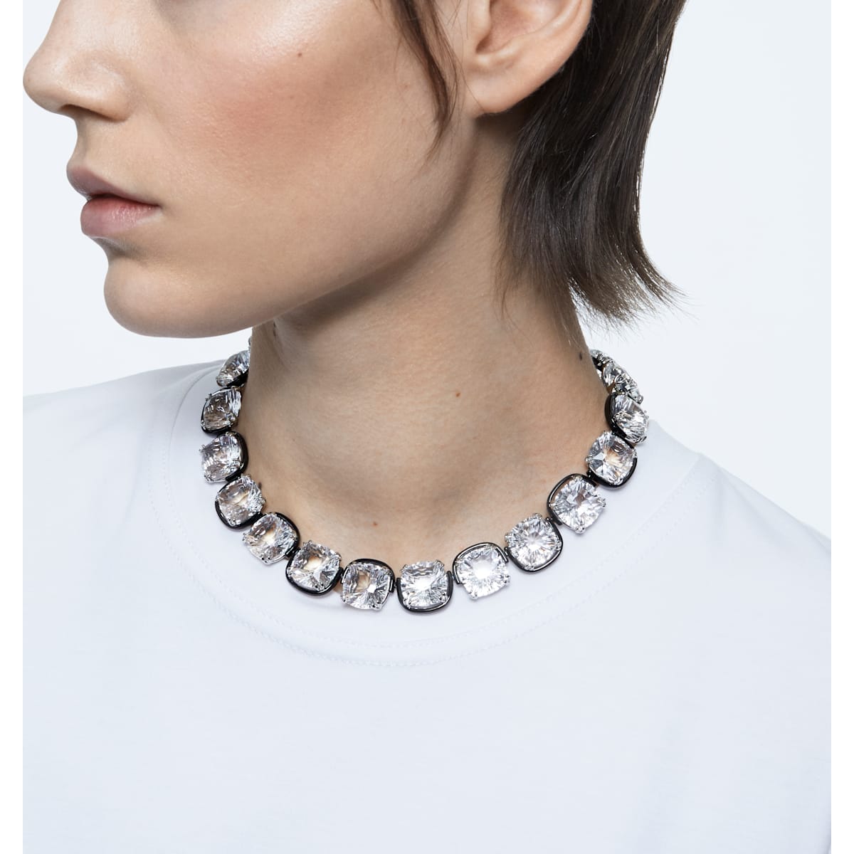 Swarovski - Harmonia Halsband, Kristalle im Kissenschliff, Weiss, Metallmix - CRYSTAL UNTERBERGER