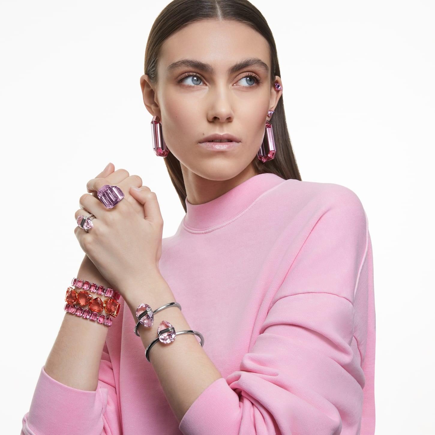 Swarovski - Lucent Armreif Magnetisch, Übergroßer Kristall, Rosa, Edelstahl - CRYSTAL UNTERBERGER